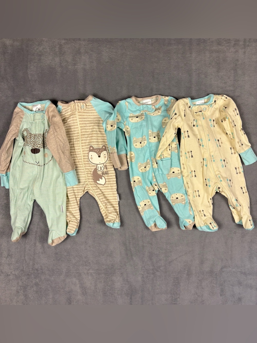 Newborn Baby Zip Footed Sleepers Lot 4 Neutral Cotton Footie Pajamas